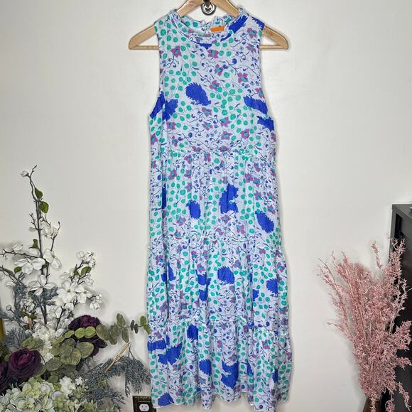 TUCKERNUCK x OLIPHANT Petite Fleur Ruffle Midi Dress Cotton Silk Blue Sz S {HH6} - Picture 2 of 5
